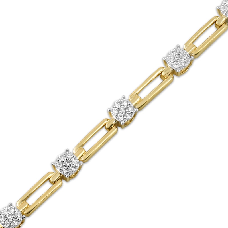 Main Image 2 of Multi-Diamond Circle & Paperclip Link Bracelet 1/2 ct tw 10K Yellow Gold 7"