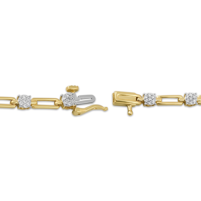 Main Image 3 of Multi-Diamond Circle & Paperclip Link Bracelet 1/2 ct tw 10K Yellow Gold 7"