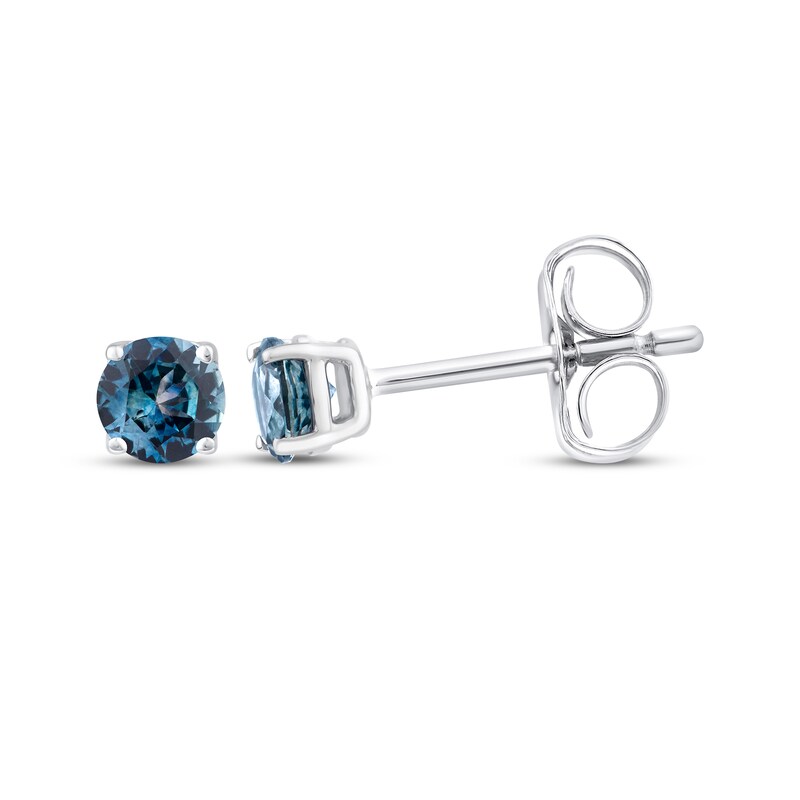 Main Image 3 of American Blue Sapphire Solitaire Stud Earrings Sterling Silver