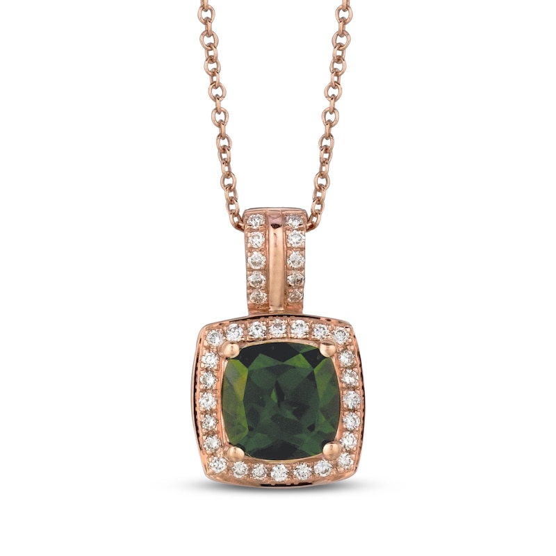 Main Image 1 of Le Vian Cushion-Cut Chrome Diopside Necklace 1/6 ct tw Diamonds 14K Strawberry Gold 18"