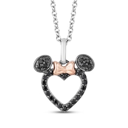 Disney Treasures Minnie Mouse Black Diamond Heart Necklace 1/5 ct tw Sterling Silver & 10K Rose Gold 19"