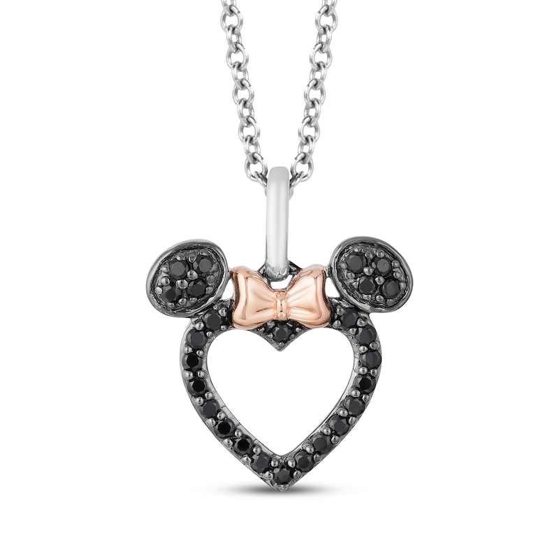 Main Image 1 of Disney Treasures Minnie Mouse Black Diamond Heart Necklace 1/5 ct tw Sterling Silver & 10K Rose Gold 19"