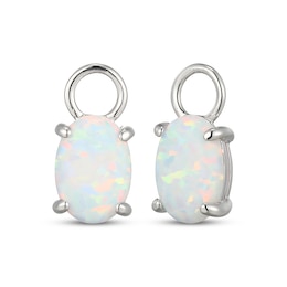 Oval-Cut Lab-Created Opal Earring Charms Sterling Silver