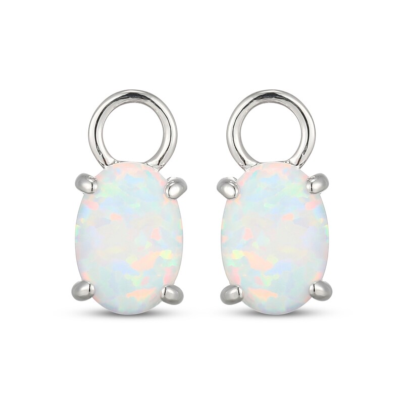 Main Image 2 of Oval-Cut Lab-Created Opal Earring Charms Sterling Silver