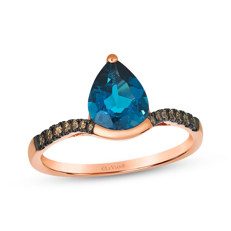 Main Image 1 of Le Vian Pear-Shaped Blue Topaz Ring 1/6 ct tw Diamonds 14K Strawberry Gold
