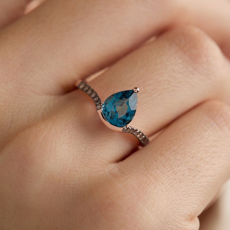 Main Image 6 of Le Vian Pear-Shaped Blue Topaz Ring 1/6 ct tw Diamonds 14K Strawberry Gold