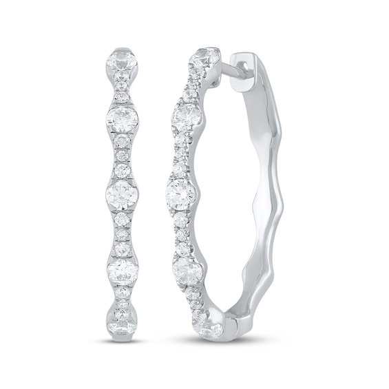 KAY Lab-Grown Diamonds Scalloped Hoop Earrings 1 ct tw 10K White Gold