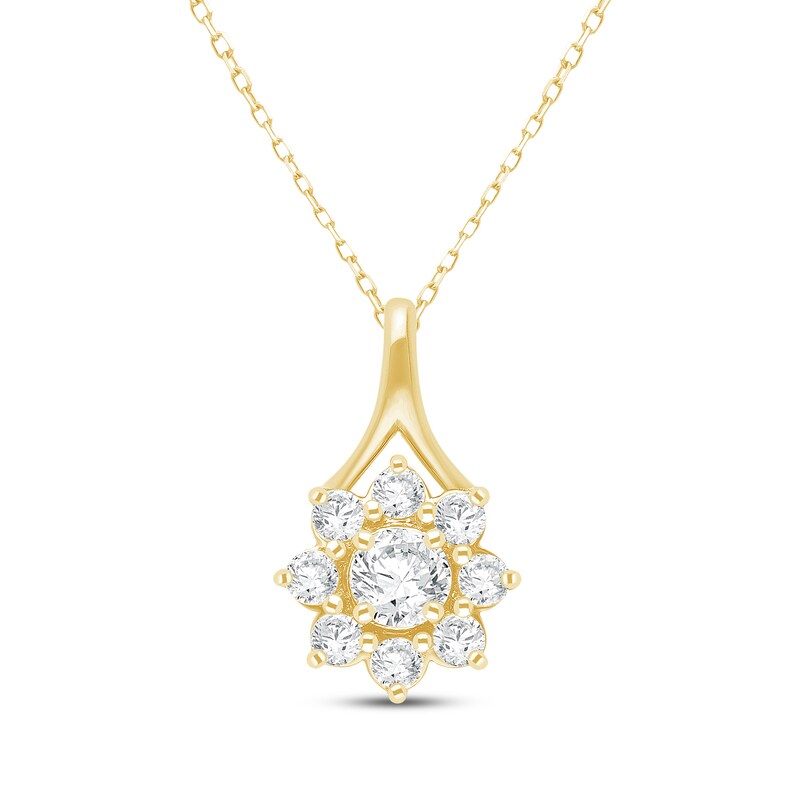 Main Image 1 of KAY Lab-Grown Diamonds Flower Necklace 1/2 ct tw 10K Yellow Gold 18"