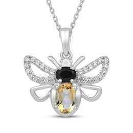 Oval-Cut Citrine, Black Spinel & White Lab-Created Sapphire Bee Necklace Sterling Silver 18"