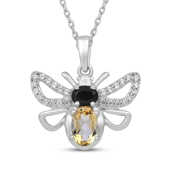 Oval-Cut Citrine, Black Spinel & White Lab-Created Sapphire Bee Necklace Sterling Silver 18"