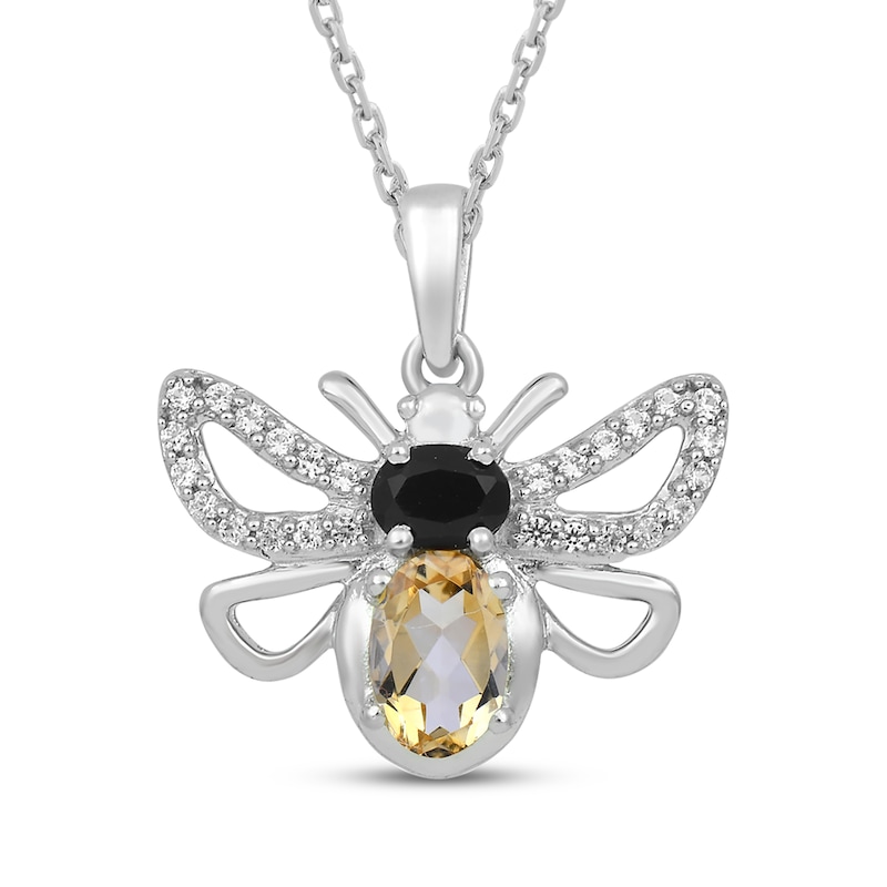 Main Image 1 of Oval-Cut Citrine, Black Spinel & White Lab-Created Sapphire Bee Necklace Sterling Silver 18"