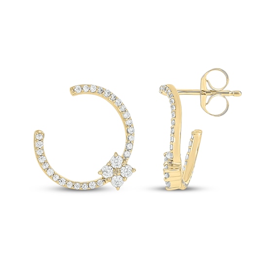 Diamond Open-Circle Clover Earrings 1/3 ct tw 24K Yellow Gold Vermeil Sterling Silver