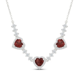 KAY Lab-Grown Diamonds Heart-Shaped Garnet Station Necklace 1 ct tw Sterling Silver 18"