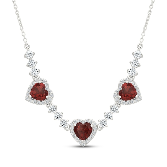 KAY Lab-Grown Diamonds Heart-Shaped Garnet Station Necklace 1 ct tw Sterling Silver 18"