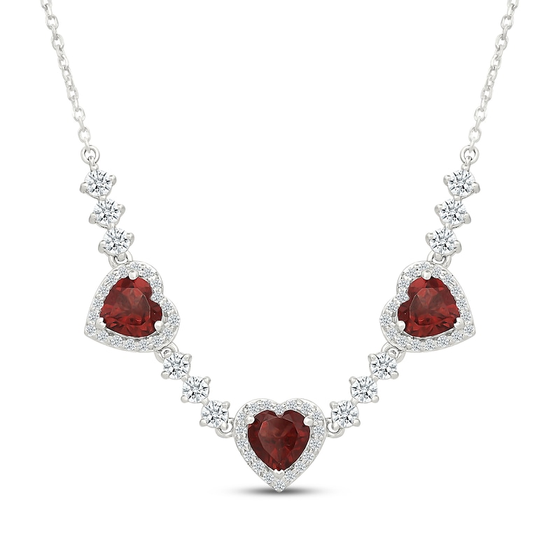 Main Image 1 of KAY Lab-Grown Diamonds Heart-Shaped Garnet Station Necklace 1 ct tw Sterling Silver 18"
