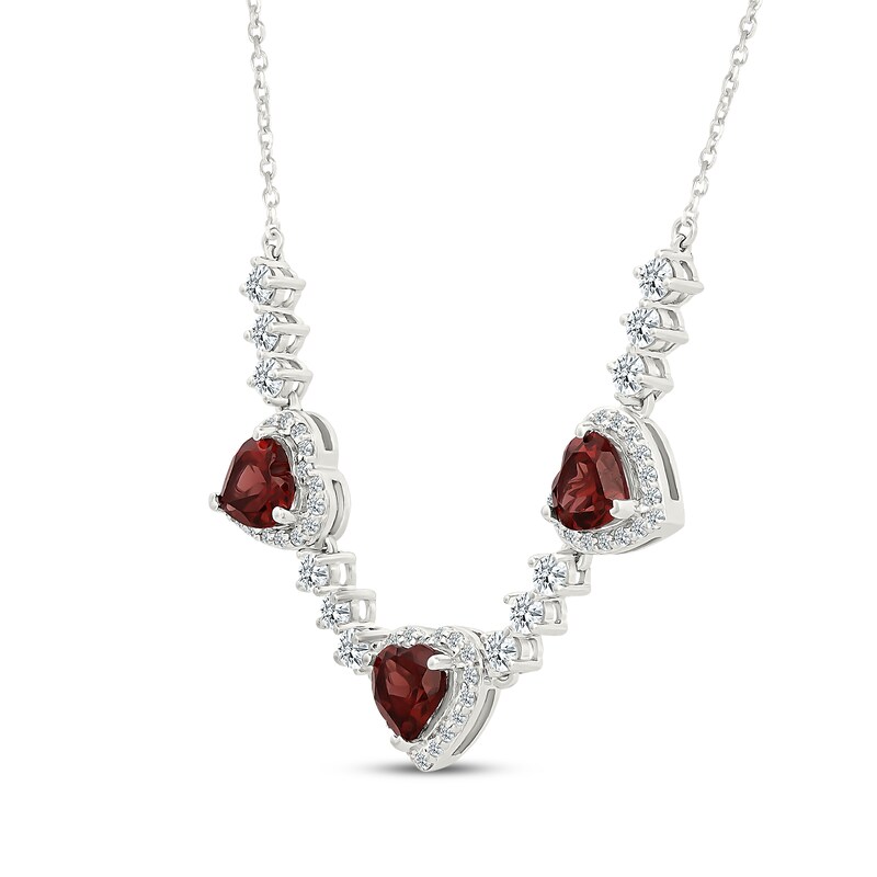Main Image 2 of KAY Lab-Grown Diamonds Heart-Shaped Garnet Station Necklace 1 ct tw Sterling Silver 18"