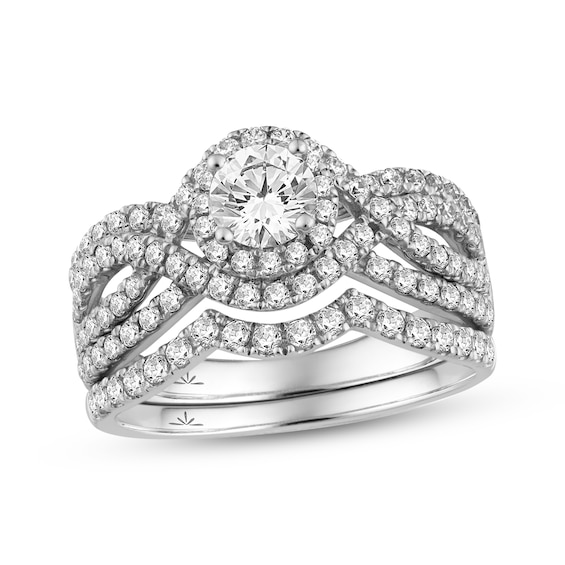 Adore Round-Cut Diamond Halo Braided Shank Bridal Set 1-3/8 ct tw 14K White Gold
