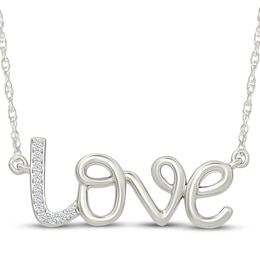 Diamond "Love" Cursive Necklace 1/20 ct tw Sterling Silver 18"