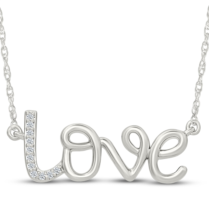 Main Image 1 of Diamond "Love" Cursive Necklace 1/20 ct tw Sterling Silver 18"