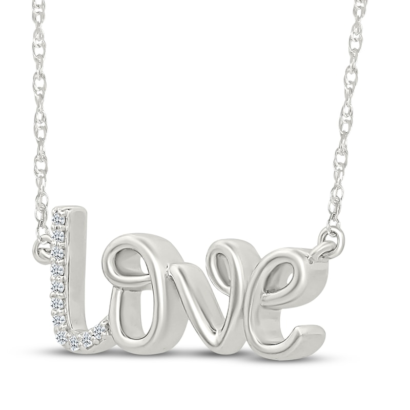 Main Image 2 of Diamond "Love" Cursive Necklace 1/20 ct tw Sterling Silver 18"