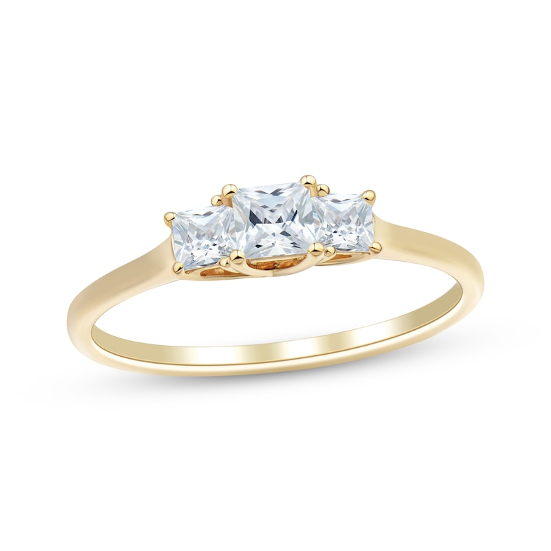 Main Image 1 of Adore Lab-Grown Diamonds Princess-Cut Three-Stone Engagement Ring 1/2 ct tw 14K Yellow Gold