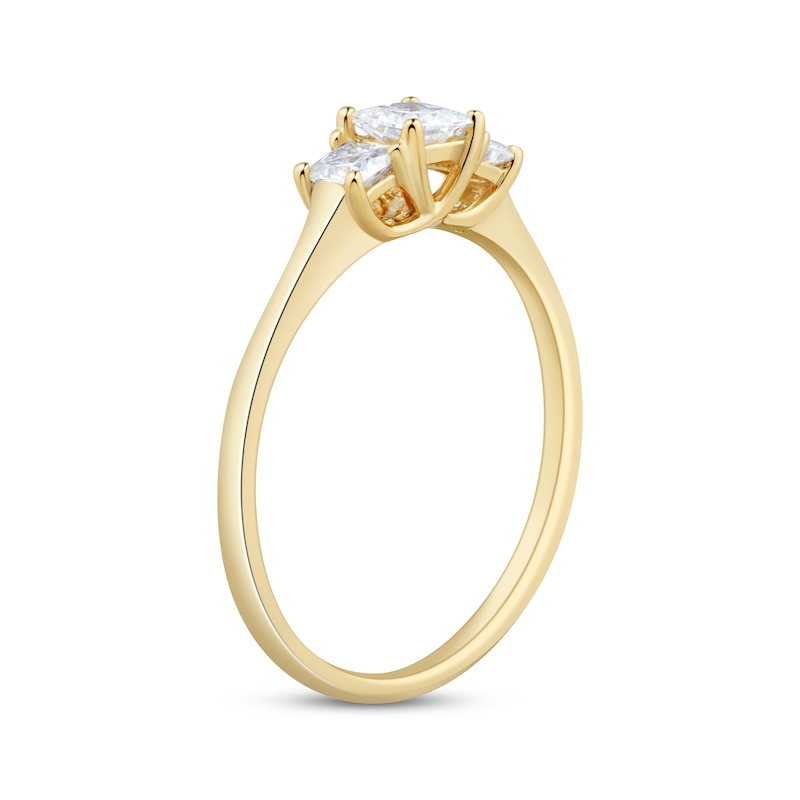 Main Image 2 of Adore Lab-Grown Diamonds Princess-Cut Three-Stone Engagement Ring 1/2 ct tw 14K Yellow Gold
