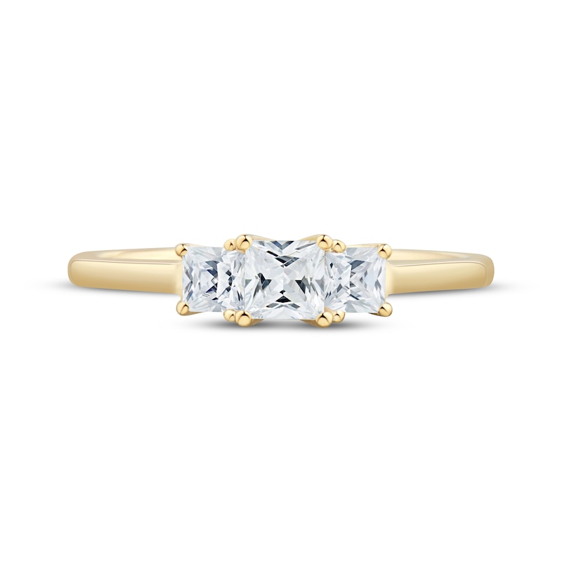 Main Image 3 of Adore Lab-Grown Diamonds Princess-Cut Three-Stone Engagement Ring 1/2 ct tw 14K Yellow Gold