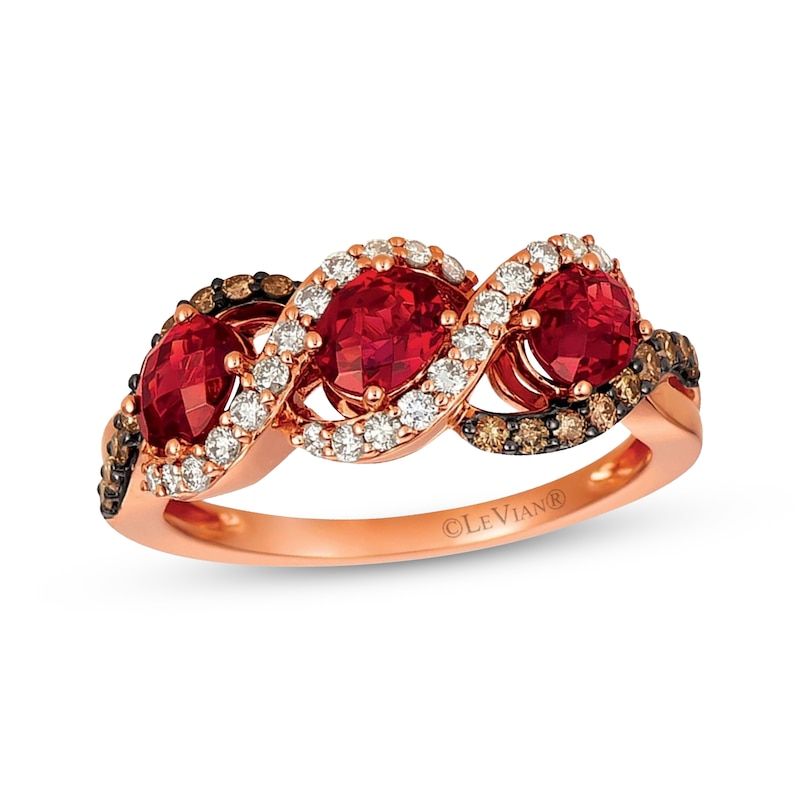 Main Image 1 of Le Vian Oval-Cut Garnet Swirl Ring 1/2 ct tw Diamonds 14K Strawberry Gold