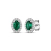 Thumbnail Image 1 of Oval-Cut Lab-Created Emerald & White Lab-Created Sapphire Stud Earrings Sterling Silver
