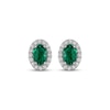 Thumbnail Image 2 of Oval-Cut Lab-Created Emerald & White Lab-Created Sapphire Stud Earrings Sterling Silver