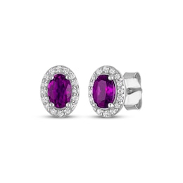 Oval-Cut Amethyst & White Lab-Created Sapphire Stud Earrings Sterling Silver