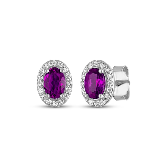 Oval-Cut Amethyst & White Lab-Created Sapphire Stud Earrings Sterling Silver