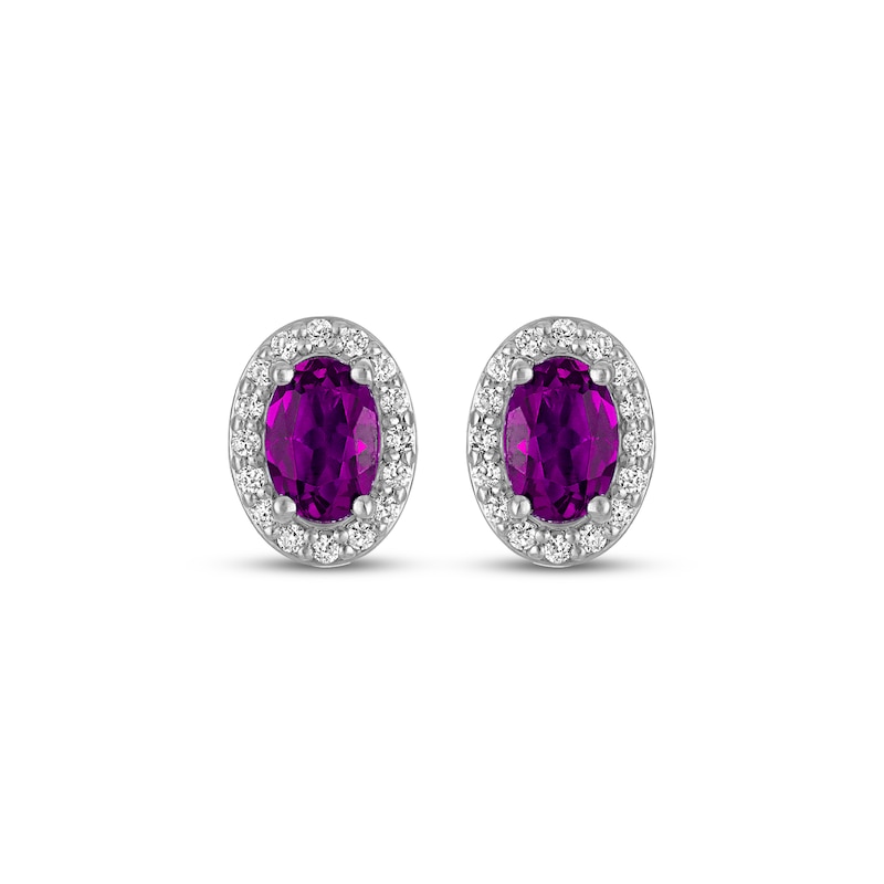 Main Image 2 of Oval-Cut Amethyst & White Lab-Created Sapphire Stud Earrings Sterling Silver