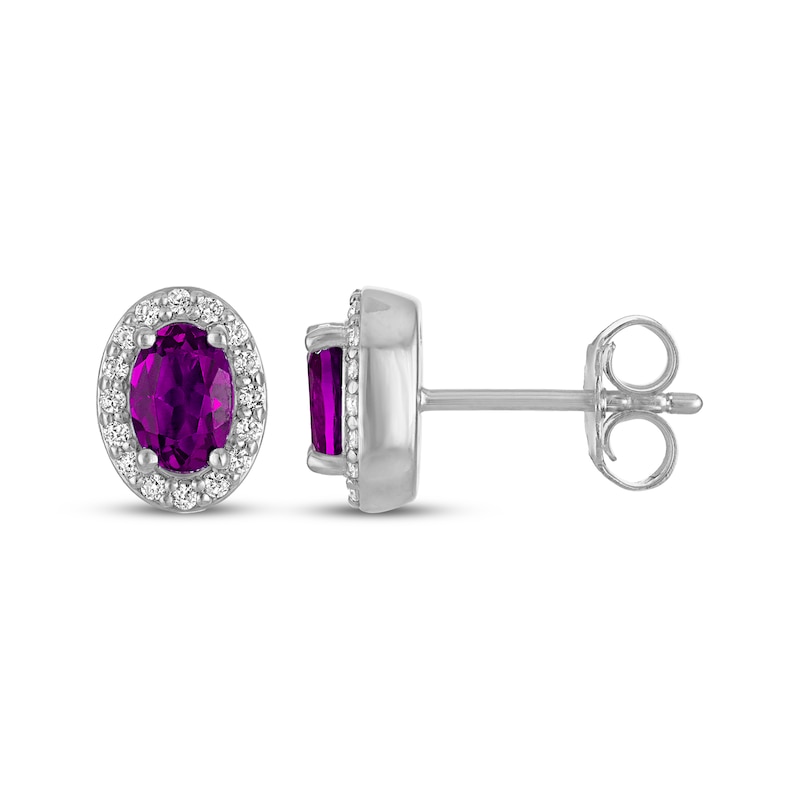 Main Image 3 of Oval-Cut Amethyst & White Lab-Created Sapphire Stud Earrings Sterling Silver