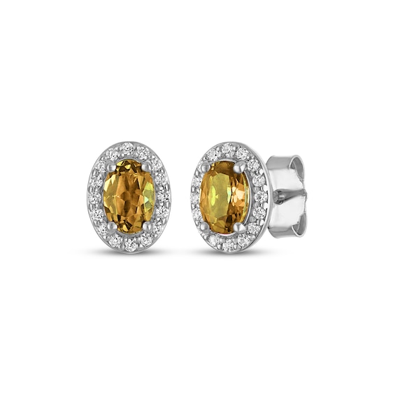 Oval-Cut Citrine & White Lab-Created Sapphire Stud Earrings Sterling Silver