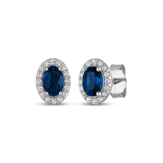 Oval-Cut Blue Lab-Created Sapphire & White Lab-Created Sapphire Stud Earrings Sterling Silver