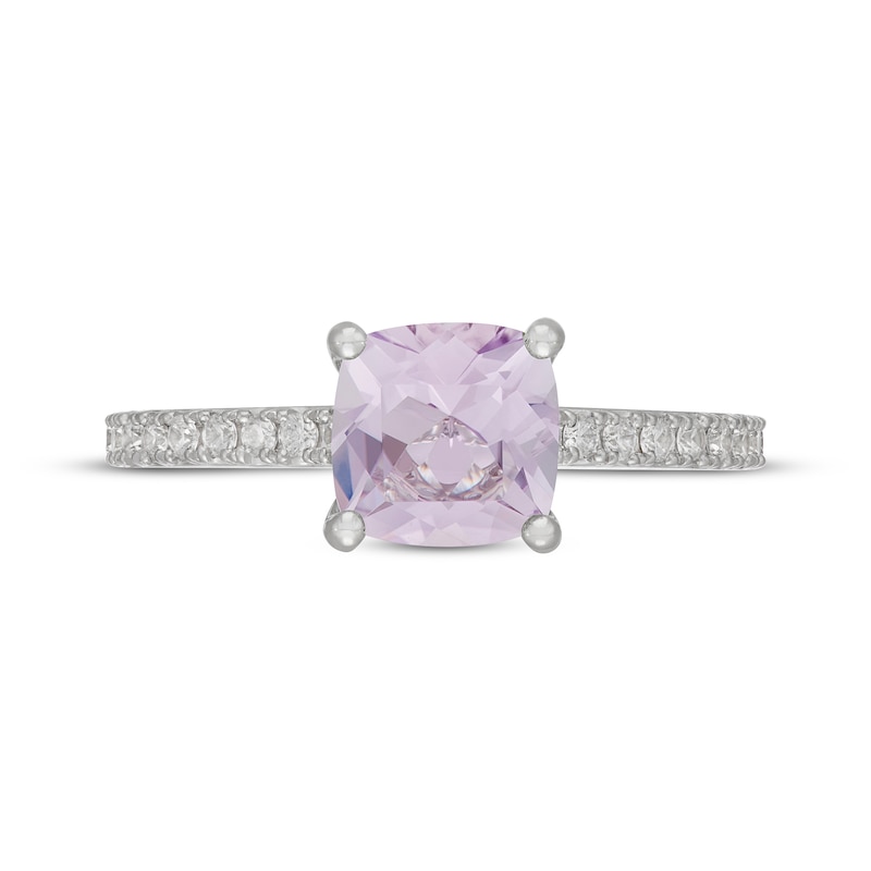 Main Image 3 of Neil Lane Cushion-Cut Purple Quartz & Diamond Engagement Ring 3/8 ct tw 14K White Gold