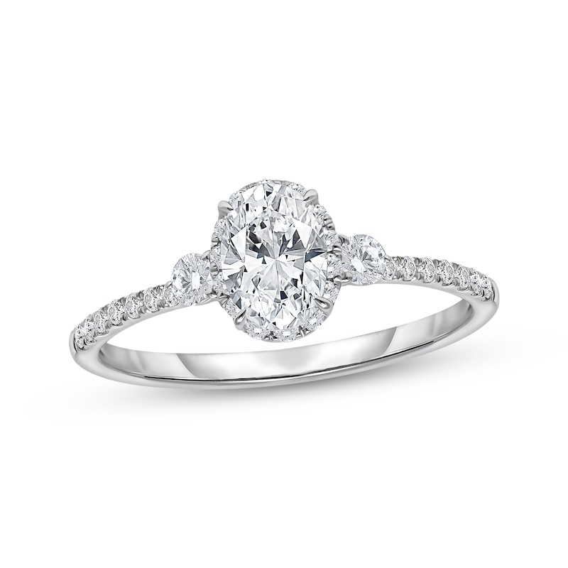 Main Image 1 of KAY Signature Collection Oval & Round-Cut Lab-Grown Diamond Three-Stone Engagement Ring 3/4 ct tw 14K White Gold