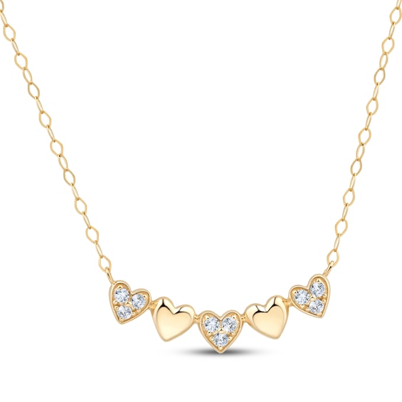 Diamond Heart Curved Bar Necklace 1/10 ct tw 10K Yellow Gold 17"