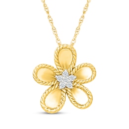 KAY Lab-Grown Diamonds Twist-Edge Flower Necklace 1/20 ct tw 24K Yellow Gold Vermeil Sterling Silver 18"