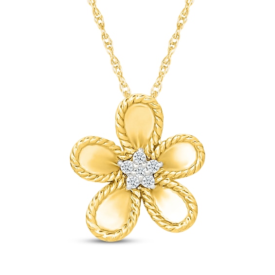 KAY Lab-Grown Diamonds Twist-Edge Flower Necklace 1/20 ct tw 24K Yellow Gold Vermeil Sterling Silver 18"