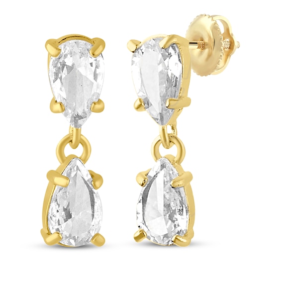 Pear-Shaped Cubic Zirconia Drop Earrings 14K Yellow Gold