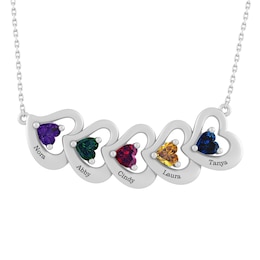 Birthstone Family & Mother's Sideways Heart Necklace (2-5 Stones and Lines)
