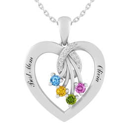 Birthstone Family & Mother's Heart Pendant (4 Stones and 2 Lines)