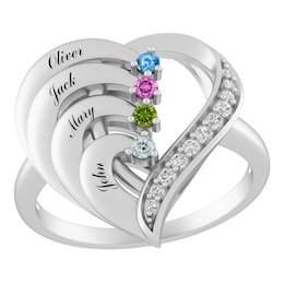 Birthstone Family & Mother's Heart Ring (2-4 Stones and Lines)
