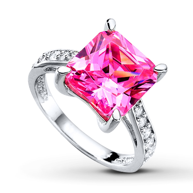 Main Image 1 of Pink Cubic Zirconia Ring Square-cut Sterling Silver