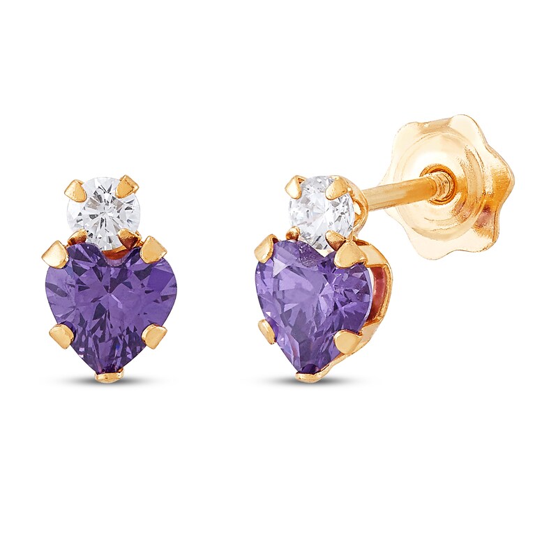 Cubic Zirconia Heart Earrings 14K Yellow Gold