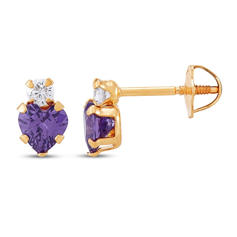 Cubic Zirconia Heart Earrings 14K Yellow Gold