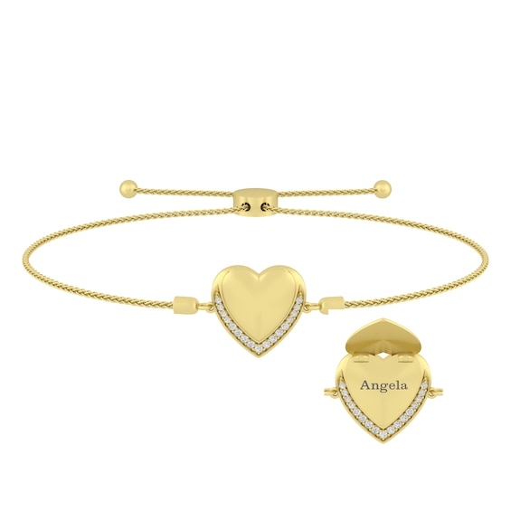 White Lab-Created Sapphire Hidden Message Heart Bolo Bracelet (3 Lines)