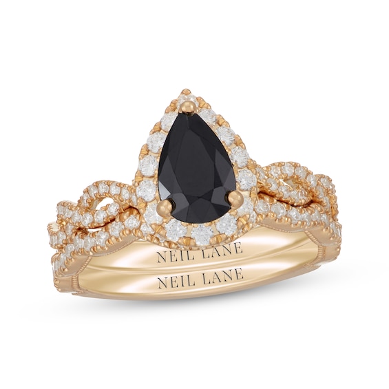 Neil Lane Pear-Shaped Black & White Diamond Twist Bridal Set 1-3/4 ct tw 14K Yellow Gold